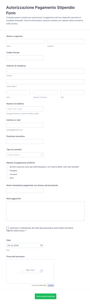 Autorizzazione Pagamento Stipendio Form