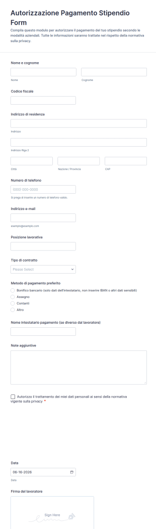 Autorizzazione Pagamento Stipendio Form
