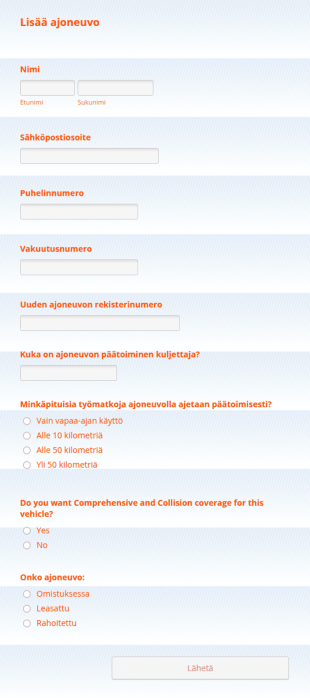 Autovakuutuksen Rekisteröintilomake