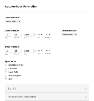 Autoverhuur Formulier