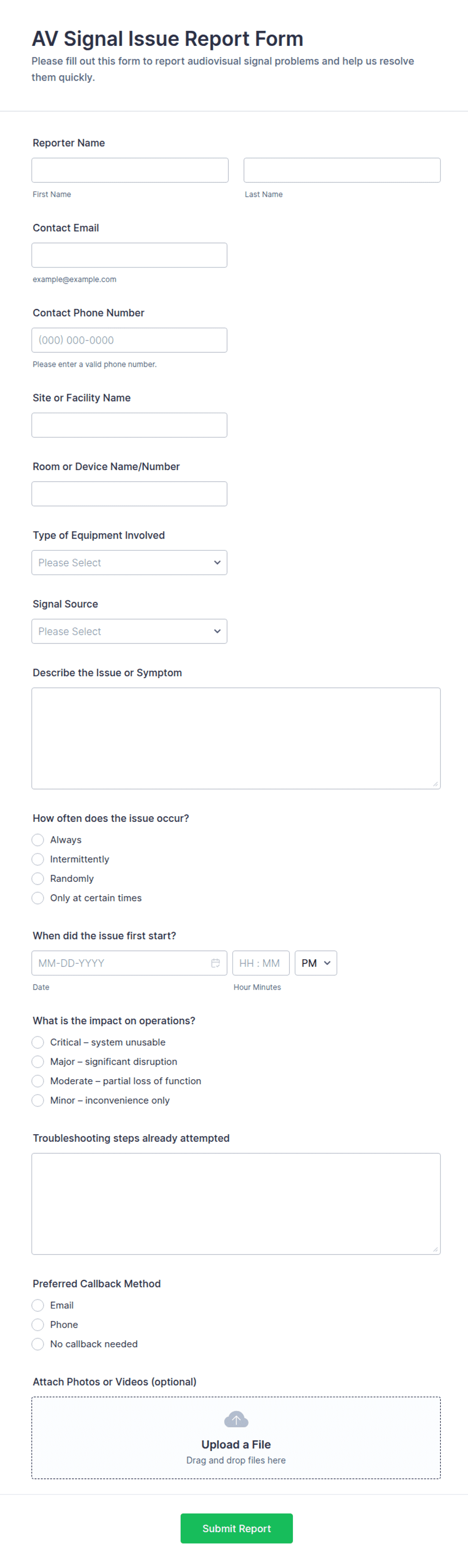 AV Signal Issue Report Form Template | Jotform