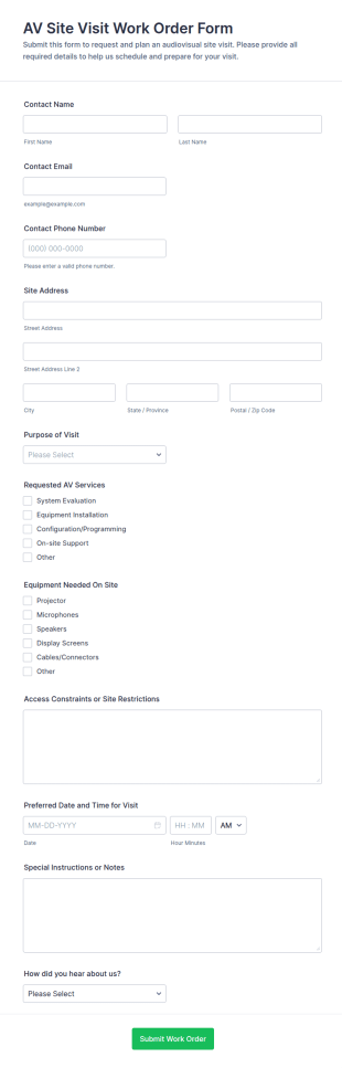 AV Site Visit Work Order Form Template