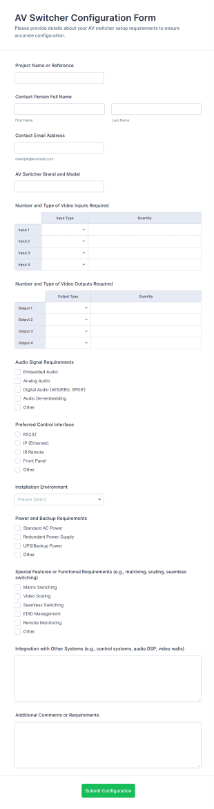 AV Switcher Configuration Form Template