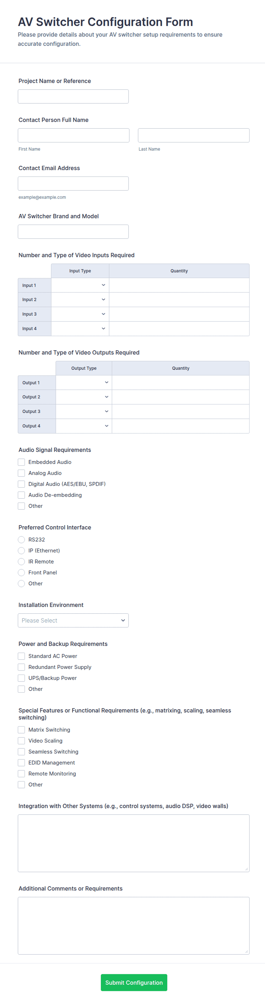 Configuration Item Form Template.pdf AV Switcher Configuration Form Template | Jotform