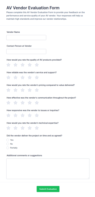 AV Vendor Evaluation Form Template