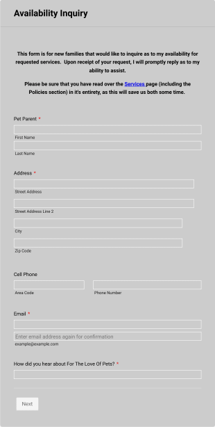 Availability Inquiry Form Template