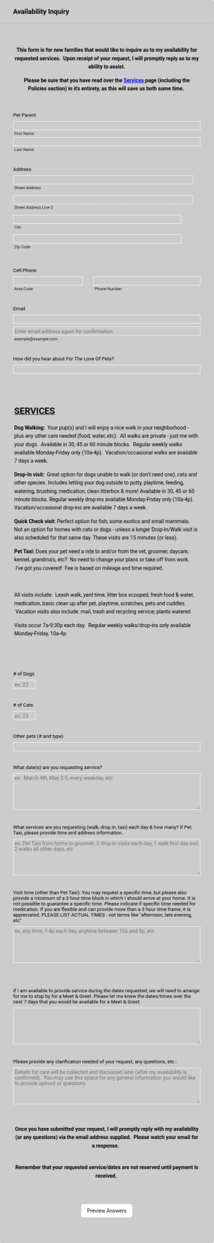 Availability Inquiry Form Template