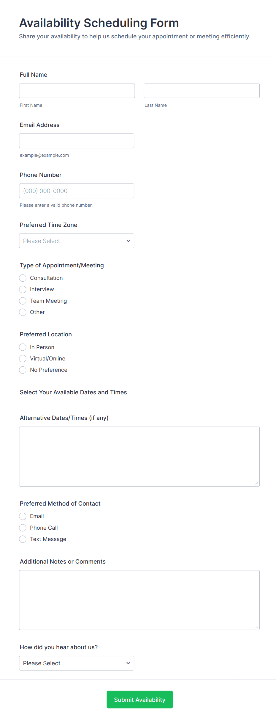 Availability Scheduling Form Template | Jotform