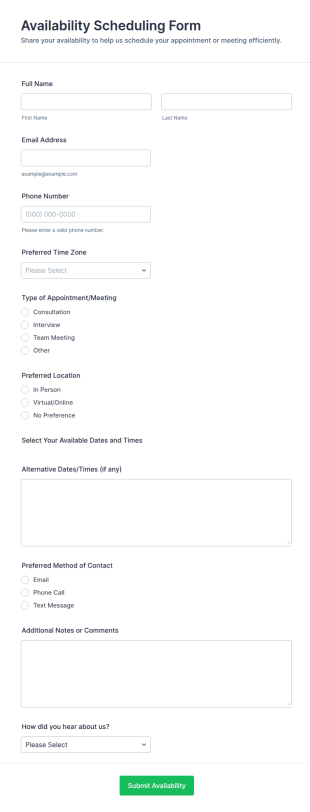 Availability Scheduling Form Template