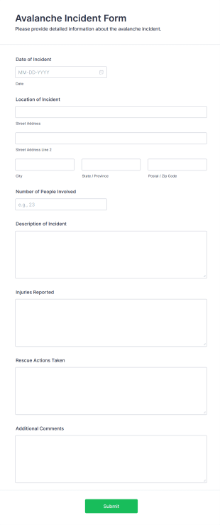 Avalanche Incident Form Form Template