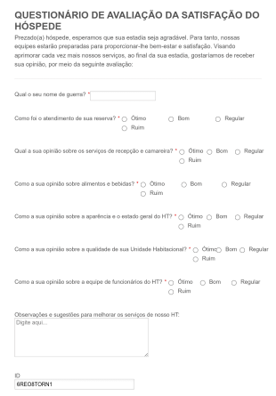 Avaliação De Satisfação Do Hóspede HT RAN Form Template