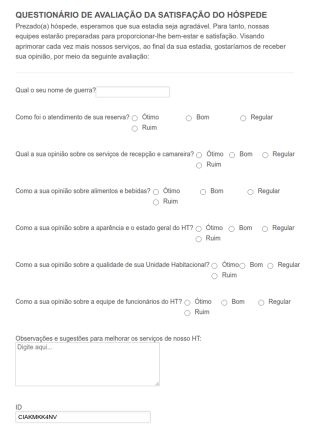 Avaliação De Satisfação Do Hóspede HT RAN