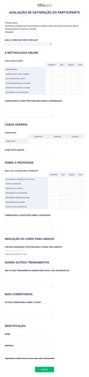 AVALIAÇÃO DE SATISFAÇÃO DO PARTICIPANTE Cursos De Rigging Form Template