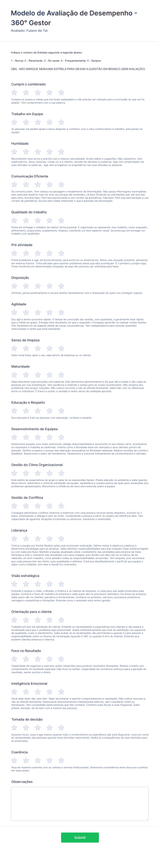 Modelo De Avaliação De Desempenho