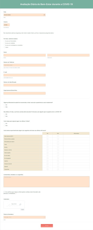 Formulário De Avaliação Diária Do Bem Estar Durante A COVID 19 Form Template