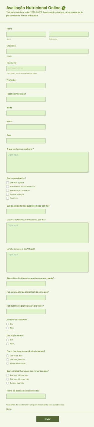 Avaliação Nutricional Online 🍀
