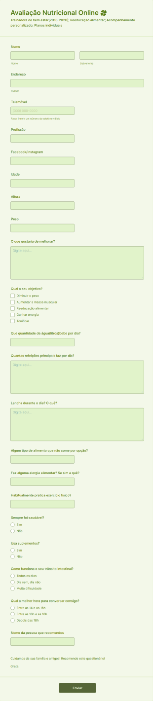 Avaliação Nutricional Online 🍀