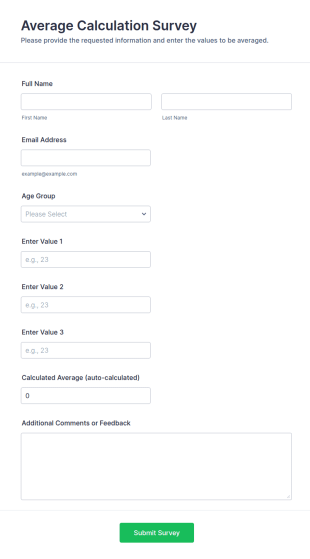 Average Calculation Survey Form Template