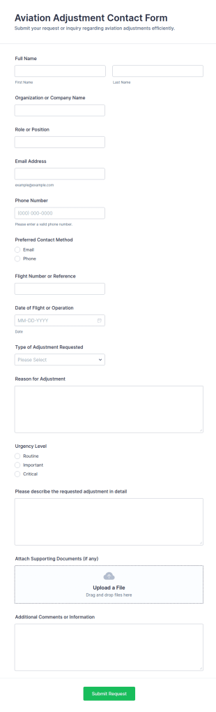 Aviation Adjustment Contact Form Template