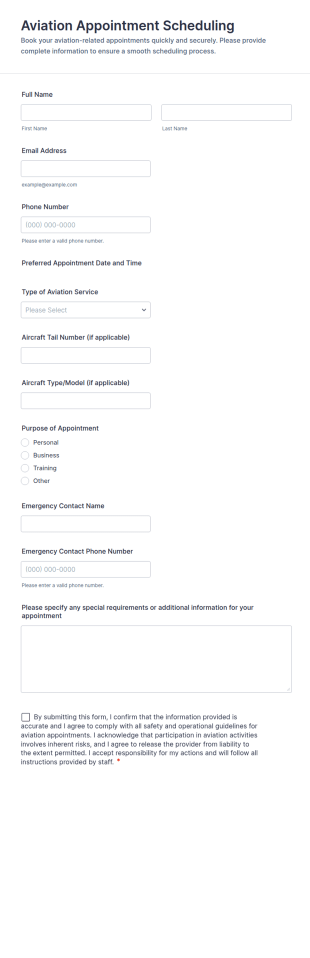 Aviation Appointment Scheduling Form Template