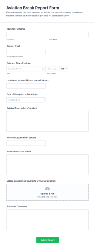 Aviation Break Report Form Template