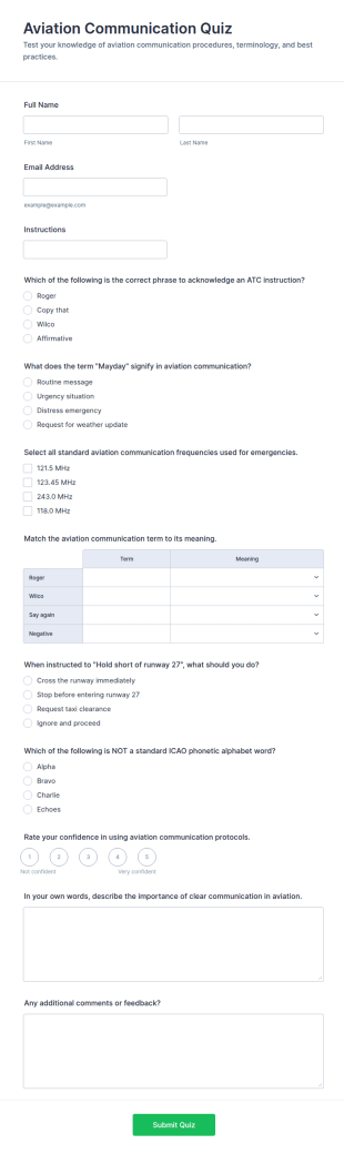 Aviation Communication Quiz Form Template