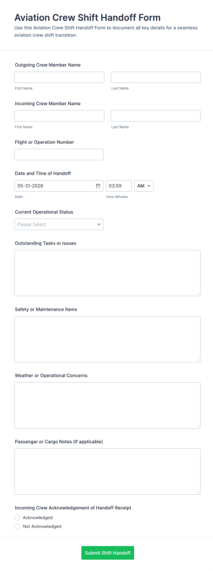 Aviation Crew Shift Handoff Form Template