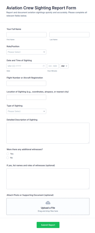 Aviation Crew Sighting Report Form Template