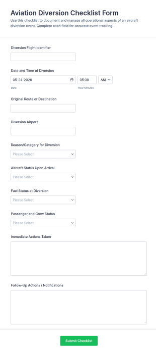 Aviation Diversion Checklist Form Template
