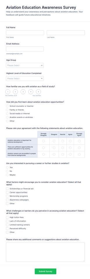 Aviation Education Awareness Survey Form Template