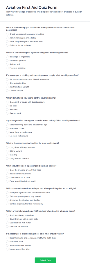 Aviation First Aid Quiz Form Template
