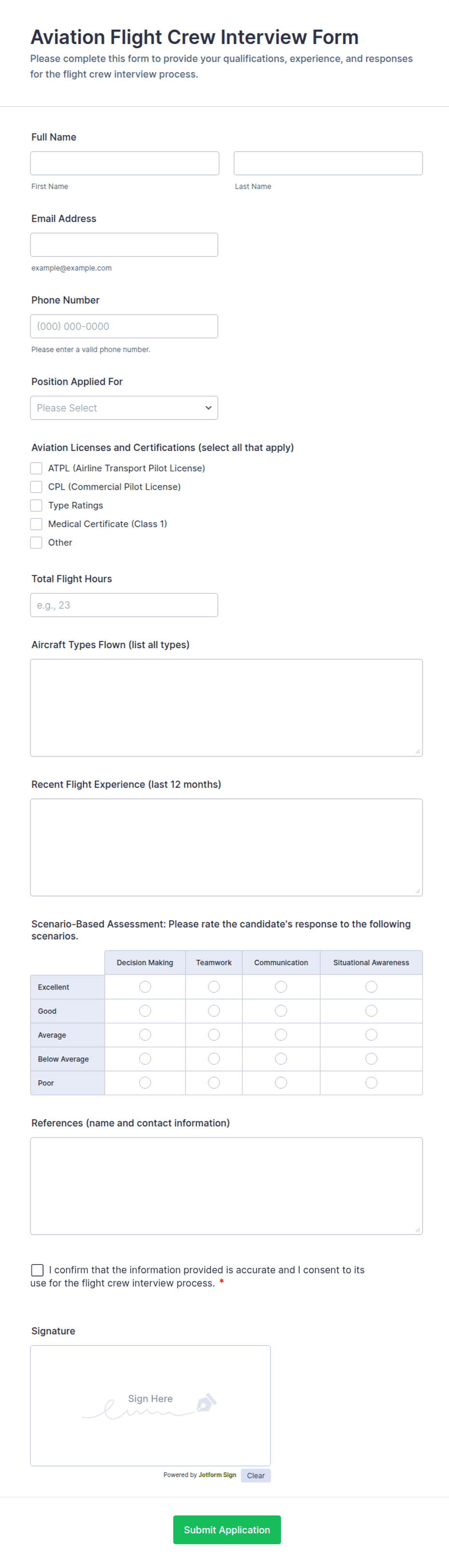 Crew Information Form Aviation Flight Crew Interview Form Template | Jotform