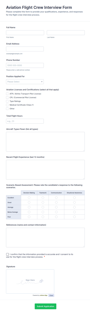 Aviation Flight Crew Interview Form Template