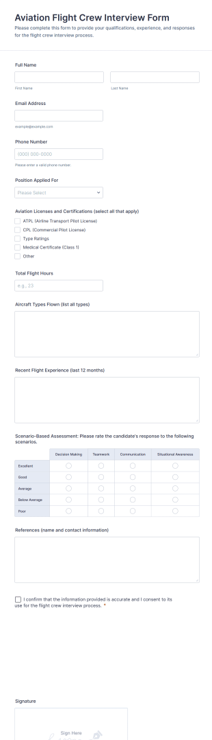 Aviation Flight Crew Interview Form Template
