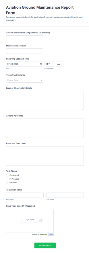 Aviation Ground Maintenance Report Form Template