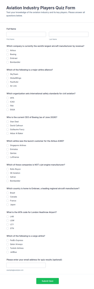 Aviation Industry Players Quiz Form Template
