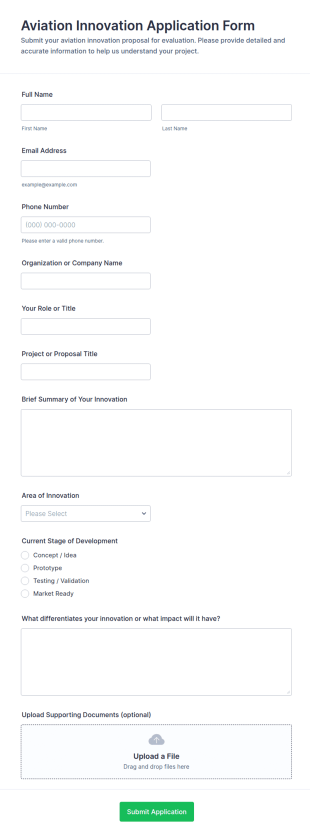 Aviation Innovation Application Form Template