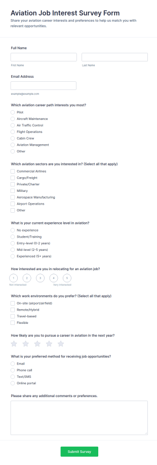 Aviation Job Interest Form Template
