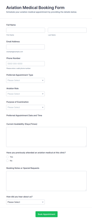Aviation Medical Booking Form Template