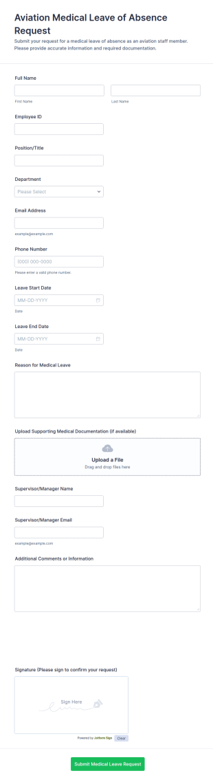 Aviation Medical Leave Of Absence Request Form Template