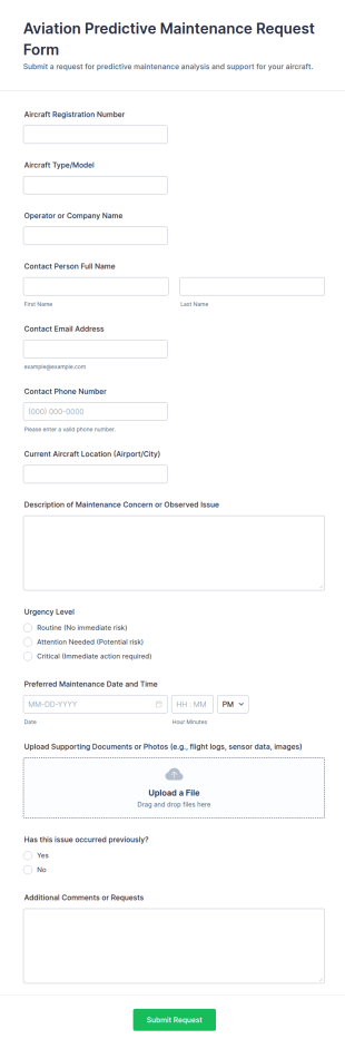 Aviation Predictive Maintenance Request Form Template