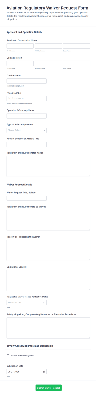 Aviation Regulatory Waiver Request Form Template