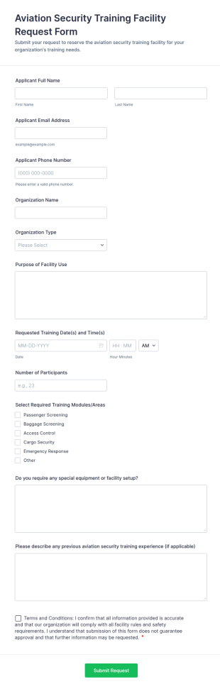 Aviation Security Training Facility Request Form Template