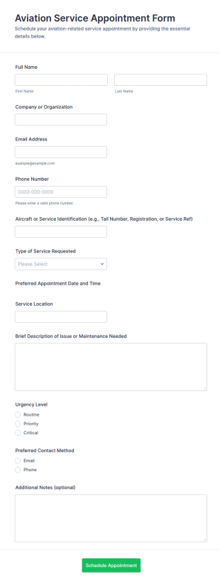 Aviation Service Appointment Form Template