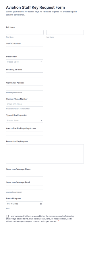 Aviation Staff Key Request Form Template