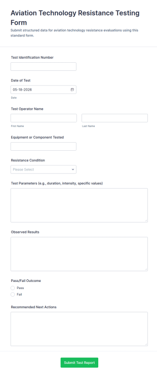 Aviation Technology Resistance Testing Form Template