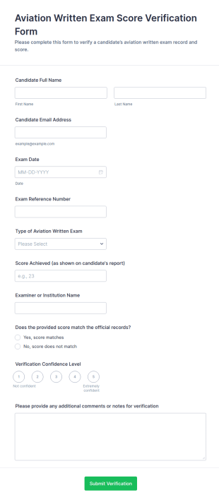 Aviation Written Exam Score Verification Form Template