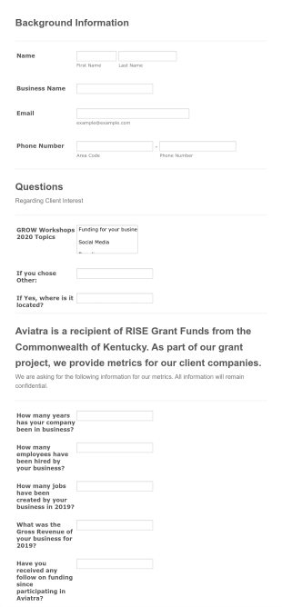 Aviatra Client Interest & Metrics Form Template