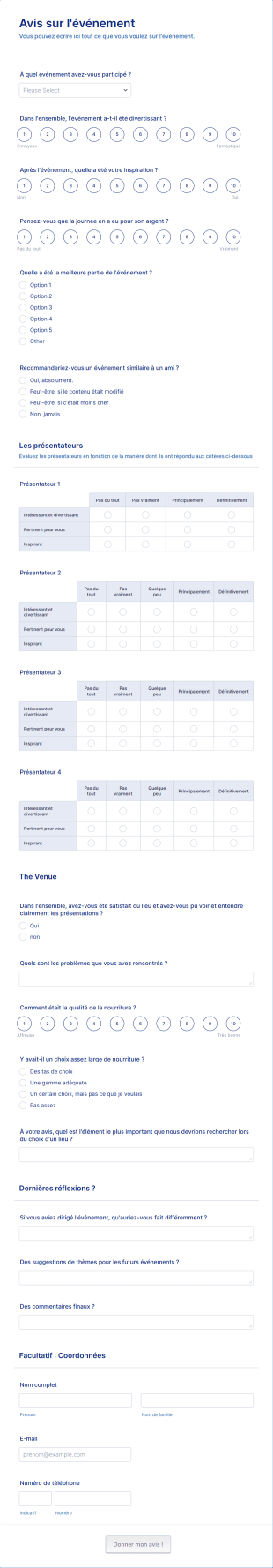 Avis Sur L'événement Form Template