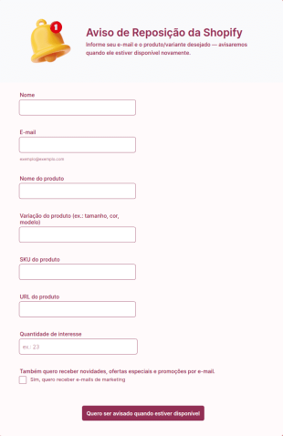 Aviso De Reposição Da Shopify